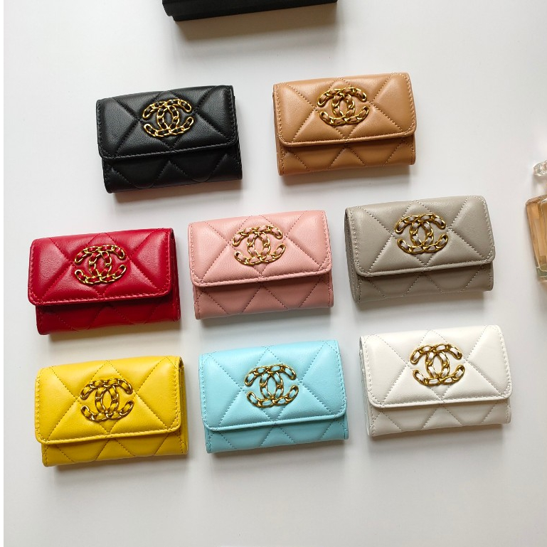 [พร้อมกล่องของขวัญ] Chanel ใหม่ ของแท้ 100% Flip Zero กระเป๋าสตางค์หนังแท้ ของแท้ สําหรับผู้หญิง