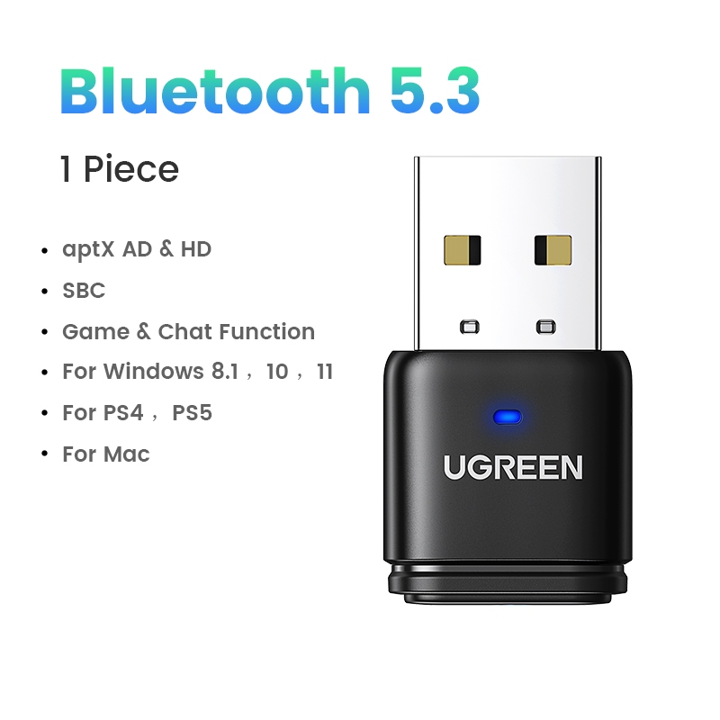 Ugreen เครื่องส่งสัญญาณบลูทูธ 5.3 พร้อมไมโครโฟนไร้สาย 3.5 มม. aptX สําหรับ PS4 PS5 Switch PC Earbuds