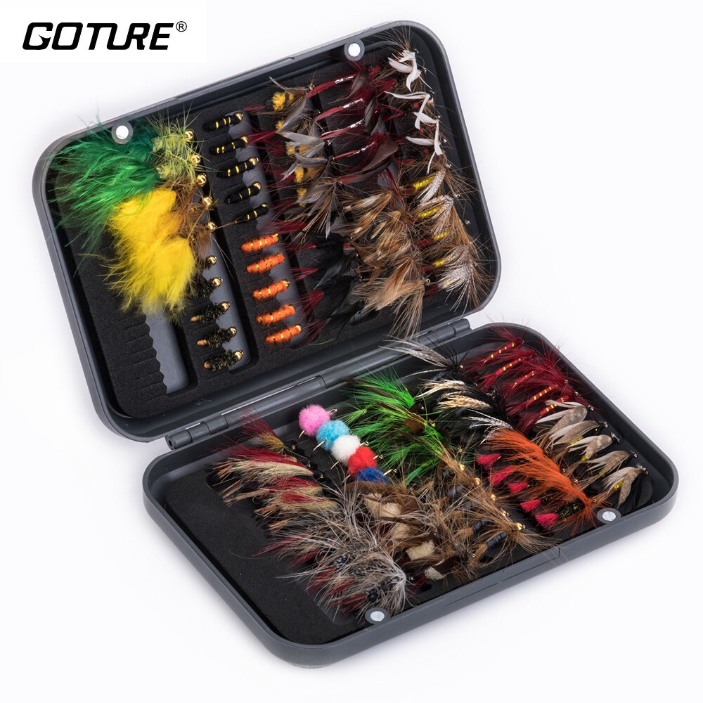 Goture เหยื่อตกปลา เหยื่อปลอม ฟรายฟิชชิ่ง พร้อมกล่อง จำนวน 100ชิ้น และ 76ชิ้น/แพ็ค จัดส่งจากไทย