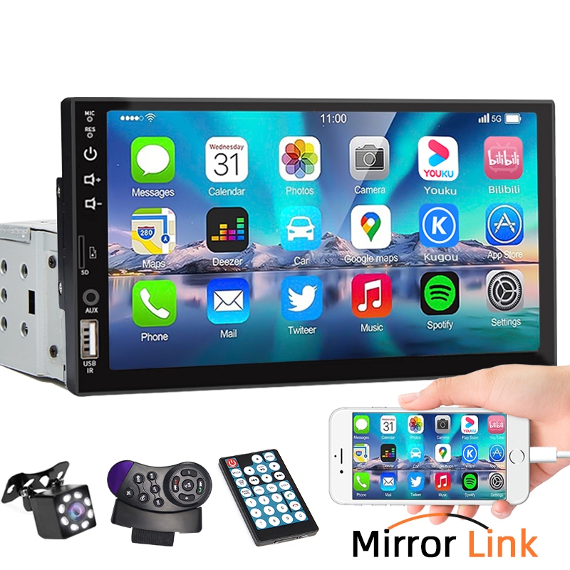 มัลติมีเดียกลางยานยนต์ 1 Din 7 นิ้ว MP5 บลูทูธพร้อมหน้าจอสัมผัส USB/AUX/TF Mirrorlink