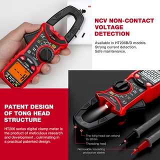 【จัดส่งจากกรุงเทพ】HABOTEST HT206 แคลมป์มิเตอร์ 600V AC/DC 6000 นับดิจิตอล มัลติมิเตอร์ ปัจจุบันอัตโนมัติช่วงมัลติมิเตอร์ 600A แอมป์ ทดสอบ แรงดันไฟฟ้า โอห์ม ความต่อเนื่อง Hz
