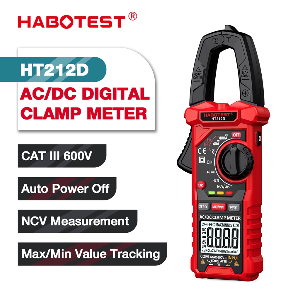 Habotest แคลมป์มิเตอร์ดิจิทัล DC/AC กระแสไฟ 600A มัลติมิเตอร์ แอมมิเตอร์ ทดสอบแรงดันไฟฟ้า แอมป์รถยนต์ Hz ประจุกระแสไฟ ทดสอบ NCV โอห์ม
