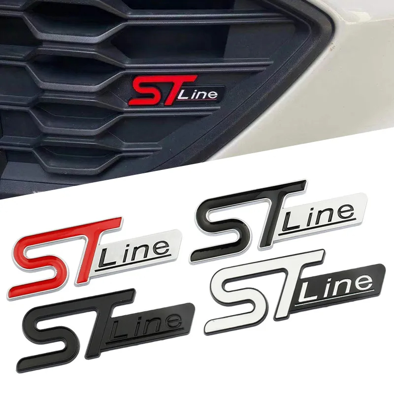 三维 โลหะโลโก้ ST Line Badge รถ Trunk ด้านหน้าย่างสัญลักษณ์สําหรับ Ford Focus MK4 PUMA Mondeo Kuga Fiesta ST Line สติกเกอร์อุปกรณ์เสริม