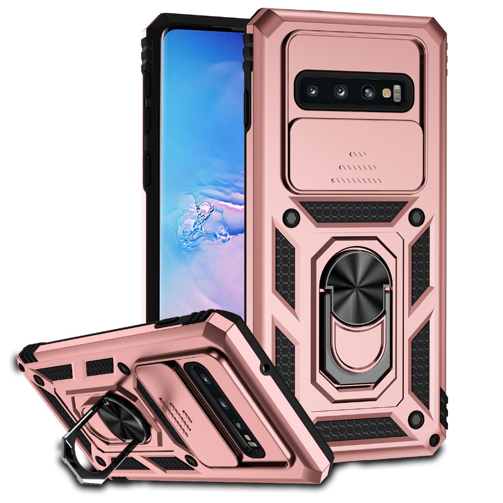 Samsung Galaxy S10 Plus เคสแข็ง กันกระแทก พร้อมตัวป้องกันกล้อง และฟังก์ชั่นเมาท์แม่เหล็กติดรถ พร้อมตัวยึดแหวน