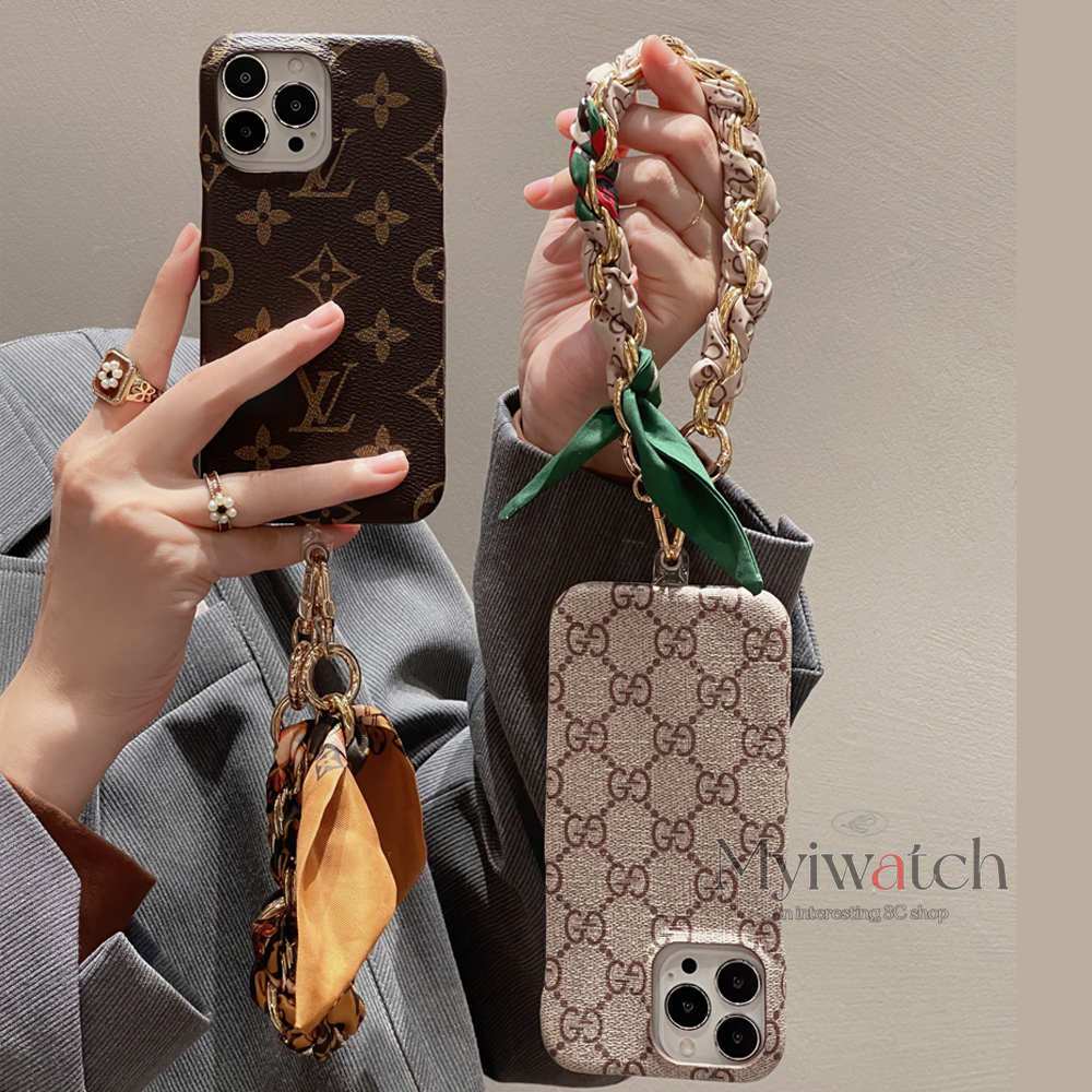 ซองหนังสําหรับ ไอโฟน iPhone 16 15 14 13 12 Pro Max มือโปร สูงสุด แฟชั่นโซ่โลหะสายรัดข้อมือฝาครอบป้องกันการหล่นฝาครอบกรณีสุภาพสตรี