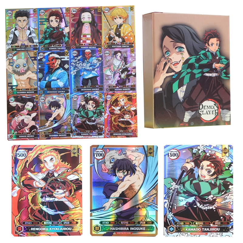 50 ชิ้น/แพ็ค Demon Slayer แฟลชการ์ด Tanjirou Nezuko SSR เกมหายาก Trading คอลเลกชันการ์ดอะนิเมะตัวละคร Zenitsu Inosuke เด็กของขวัญ