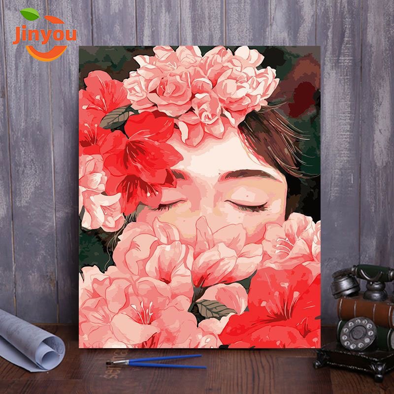 JINYOU【30*40/40*50ซม.】ระบายสีตามตัวเลข/สไตล์คลาสสิก/ภาพประกอบศิลปะตัวละคร/สีอะคริลิคสีวาดด้วยมือ/ภาพระบายสีตามตัวเลข/ภาพวาดตกแต่ง