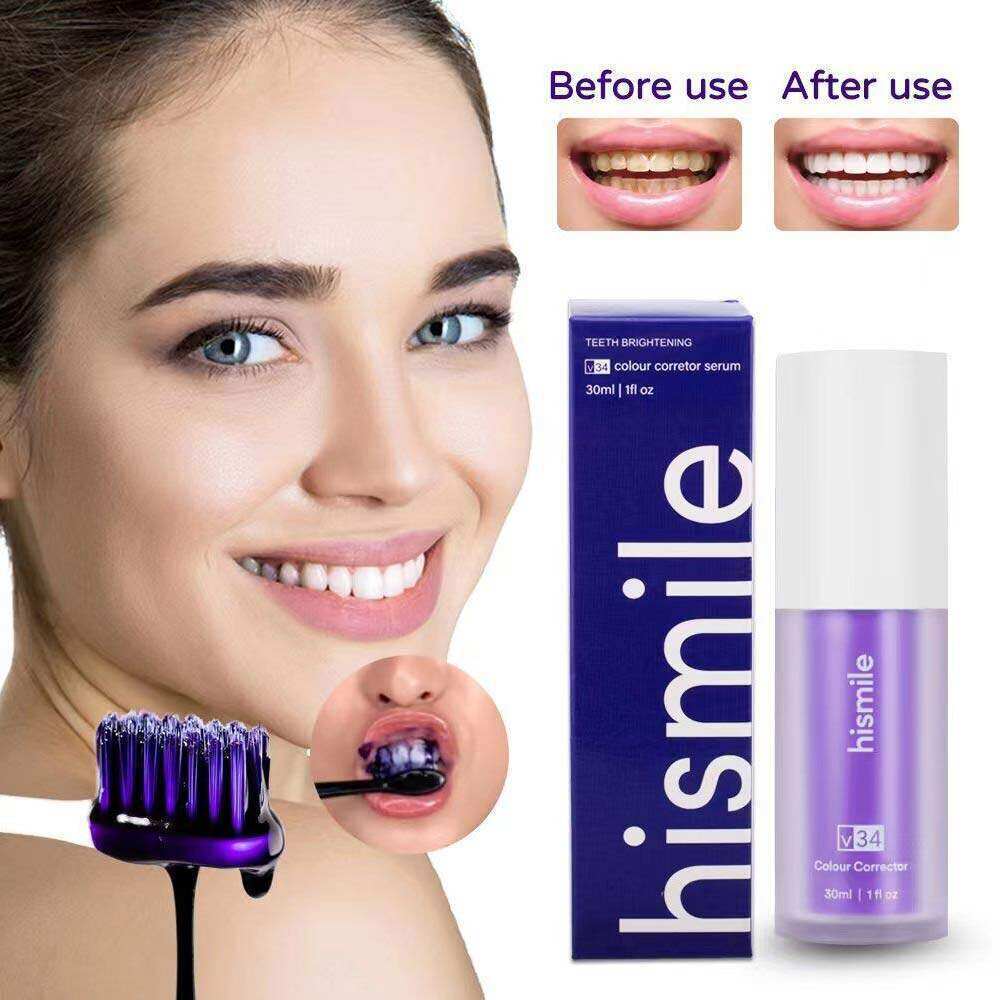 【ส่งจากไทย】 Hismile ยาสีฟัน V34 หลอดสีม่วง พร้อมส่วนผสม สําหรับซ่อมแซมช่องปาก และทําความสะอาดฟัน