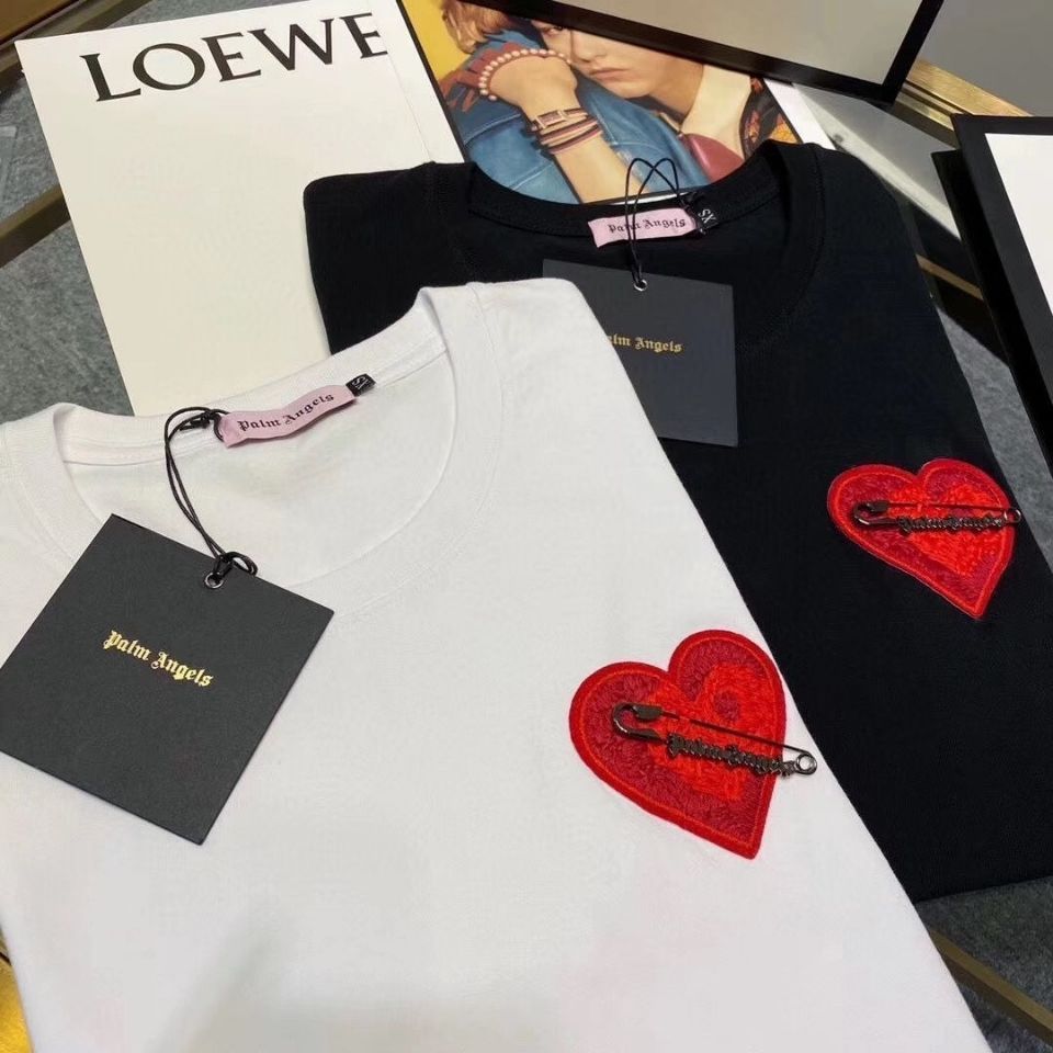 Pa19 เสื้อยืดลําลอง แขนสั้น คอกลม ปักลายโลโก้ Palm Angels สไตล์ยุโรป และสหรัฐอเมริกา หรูหรา เหมาะกับฤดูร้อน สําหรับผู้ชาย และผู้หญิง 2023