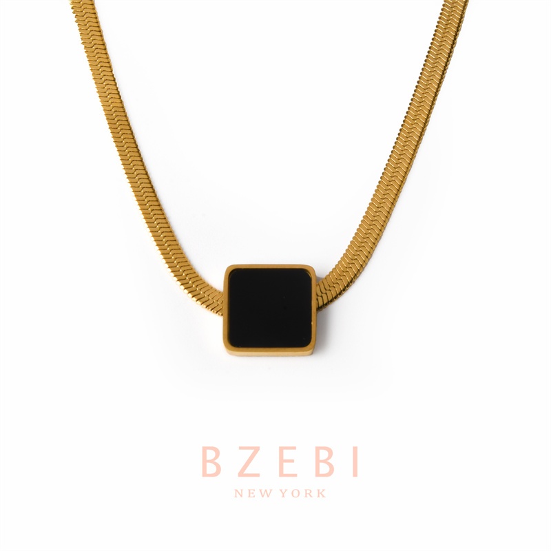 Bzebi สร้อยคอ โซ่ไทเทเนียม จี้สี่เหลี่ยม สีดํา สําหรับผู้หญิง ไม่ดำ ไม่ลอก แฟชั่น สแตนเลส ทอง เครื่องประดับผู้หญิง ไม่ลอก ไม่ ดํา 1334n