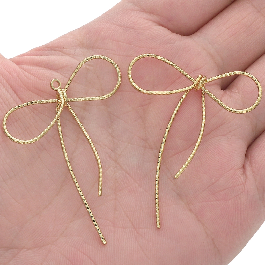 [36X45 มม.] จี้โบว์ ดอกไม้ ชุบทอง 14k ขนาดใหญ่ เครื่องประดับแฟชั่น DIY