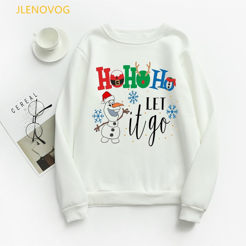 Ho Ho Ho Let It Go Snowman เสื้อกันหนาวลําลอง ผ้ากํามะหยี่ แบบบาง พิมพ์ลายกราฟฟิคคริสต์มาส สีขาว ของขวัญคริสต์มาส สําหรับผู้หญิง