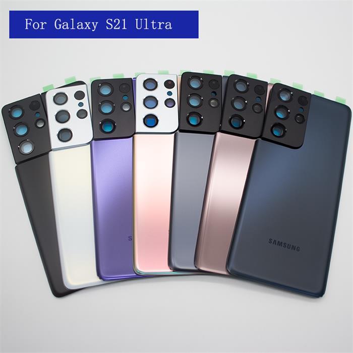 ฝาครอบสําหรับ SAMSUNG Galaxy S21 Ultra 5G SM-G998 6.8 "แบตเตอรี่แก้วด้านหลังประตูกรณีเปลี่ยนเลนส์ + 