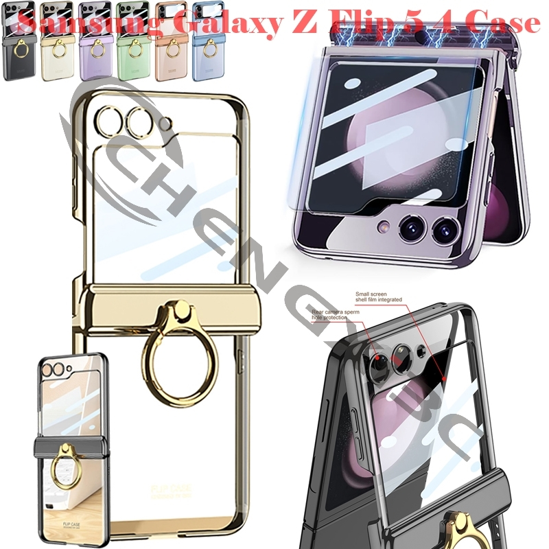 Ready ใหม่เคสใสสําหรับ Samsung Galaxy Z Flip 6 Flip 5 เคสโทรศัพท์พร้อมแหวน Flip5 Flip4 แม่เหล็กดูดบานพับป้องกันกรณีพร้อมขาตั้ง Z 5 Z 4 [คลังสินค้าพร้อม] ราคา ถูกที่สุด ดีลบีเคเค