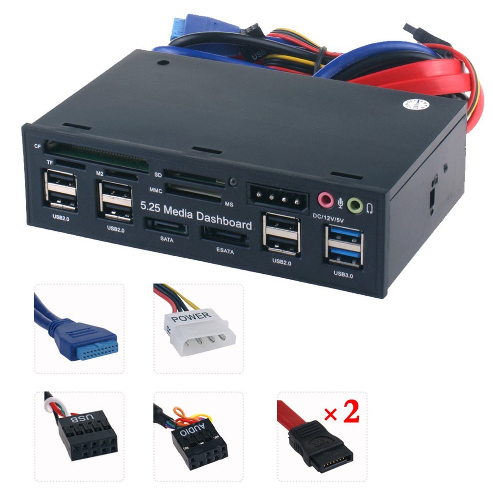 5.25 "Pc แผงด้านหน้า Dashboard Media Usb 3.0 Hub Audio Esata Sata Card Reader เดสก์ท็อป Optical Driv