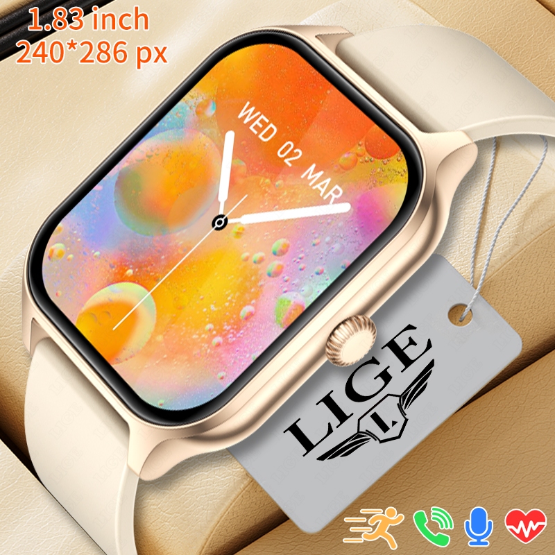 LIGE FASHION นาฬิกาข้อมือสมาร์ทวอทช์ หน้าจอ HD 1.83 นิ้ว เชื่อมต่อบลูทูธ กันน้ํา เหมาะกับการเล่นกีฬา สําหรับผู้ชาย และผู้หญิง
