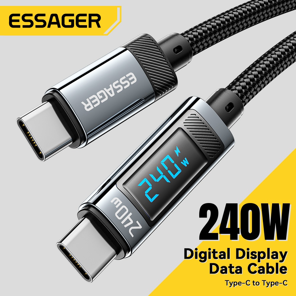 Essager สายชาร์จ Type C เป็น Type C 240w หน้าจอดิจิทัล PD 3.1 ชาร์จเร็ว สําหรับแ