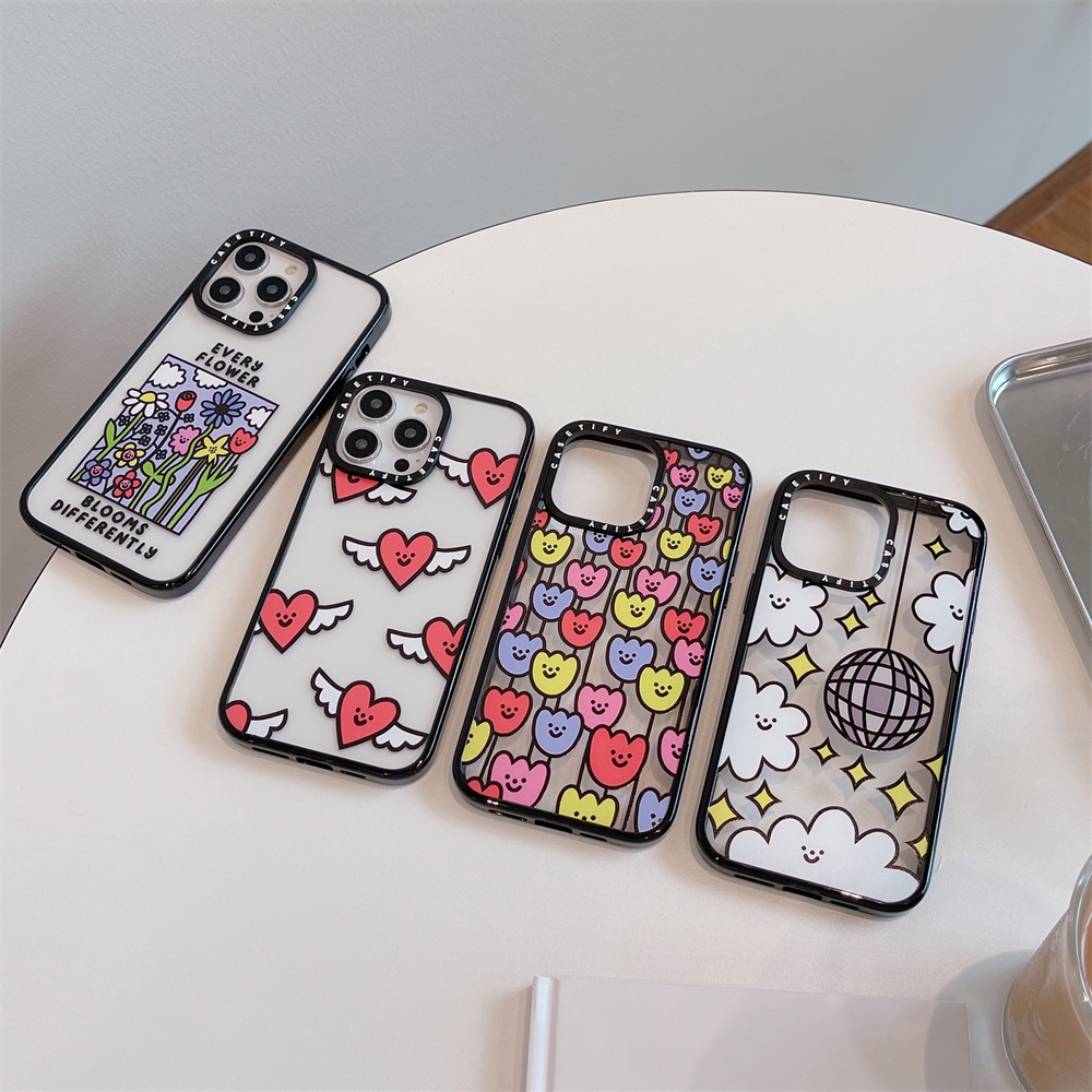 สําหรับiphone 16 15 14 Pro Maxดอกไม้ที่มีสีสันหัวใจสําหรับiPhone 13 12 Pro Max Hard PCปกหลังกรณีiPhone 15 Pro MaxกันกระแทกสําหรับiPhone 11 Clear Cloudsกรณี