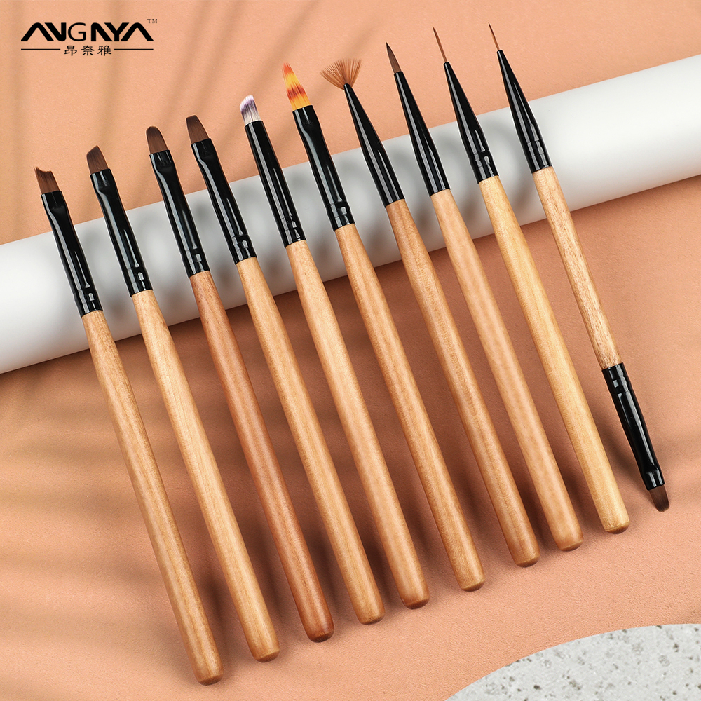 ANGNYA 10 ชิ้น แปรงเพ้นท์เล็บ อะคริลิค ยูวีเจล ต่อเล็บ แปรงปากกา เล็บ แถบฝรั่งเศส DIY อุปกรณ์ทําเล็บ เครื่องมือ