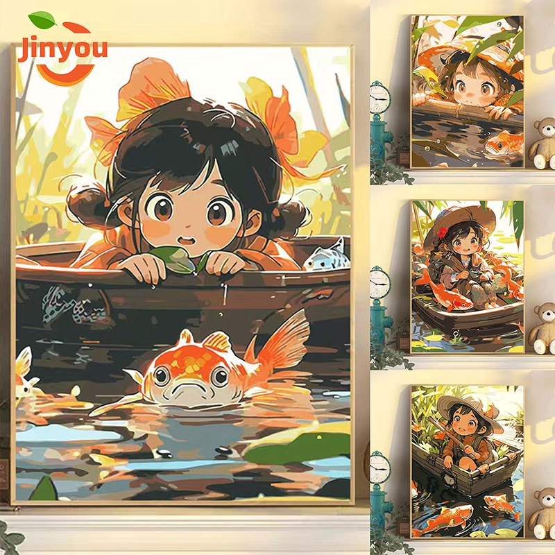 JINYOU【30*40/40*50ซม.】สาวก้อย/ระบายสีตามตัวเลข/การ์ตูนเด็กแอนิเมชั่น/สีน้ำมันอะคริลิควาดด้วยมือ/ภาพร