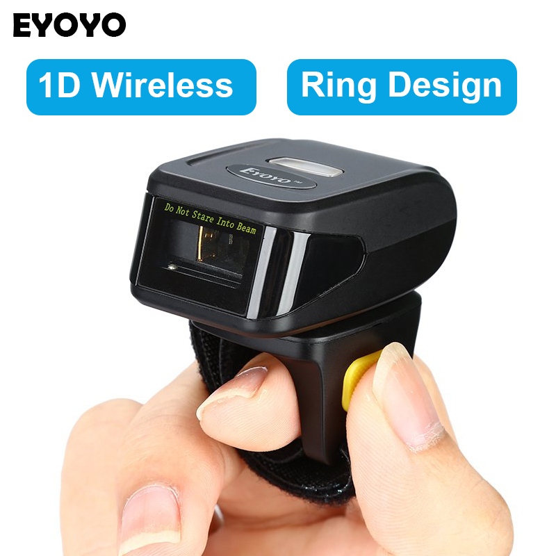 Eyoyo เครื่องสแกนบาร์โค้ดไร้สาย 1D Wireless RingFinger Barcode Scanner เข้ากันได้กับฟังก์ชั่นบลูทูธ & 2.4GHz ไร้สาย & มีสายเชื่อมต่อบาร์โค้ด QR Bar Code Scan Reader เครื่องอ่านสแกนทํางานร่วมกับ Windows, Mac OS, Android