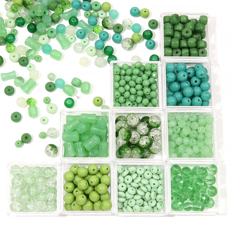 ลูกปัดแก้ว สีเขียว แฮนด์เมด DIY อุปกรณ์เสริม สําหรับทําสร้อยข้อมือ
