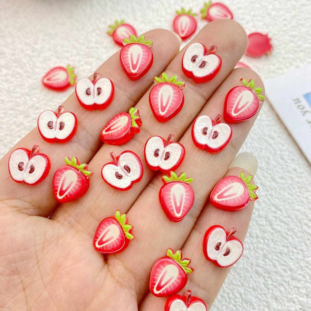 ผลไม้ สตรอเบอร์รี่ แอปเปิ้ล เรซิ่น สําหรับตกแต่งเล็บ diy 50 ชิ้น