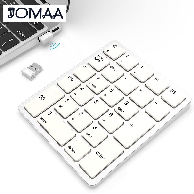 Jomaa แป้นพิมพ์ตัวเลขไร้สาย 26 คีย์ 2.4 GHz 10 คีย์ USB
