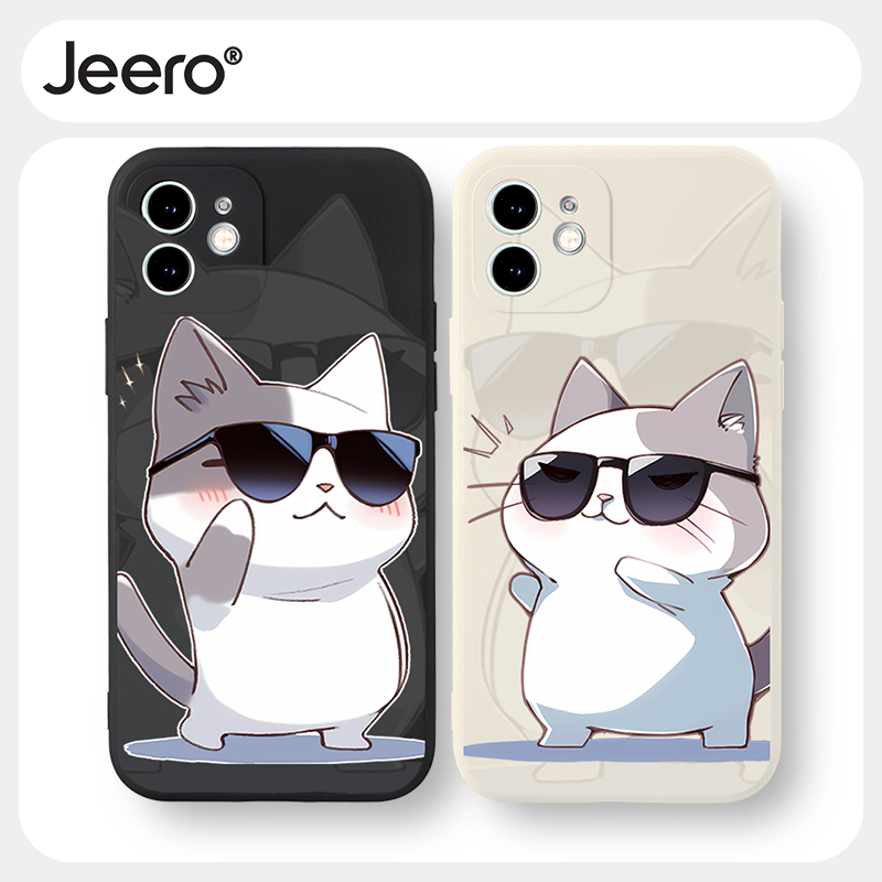 Jeero เคสคู่ เคสไอโฟน คู่รัก กันกระแทกซิลิโคนนุ่มลายการ์ตูนน่ารักตลก เคสโทรศัพท์ สีดำ Compatible for iPhone 16 15 14 13 12 11 Pro Max SE 2020 X XR XS 8 7 6 6S Plus xsmax 6splus 7plus 8plus พลัส HFF3709