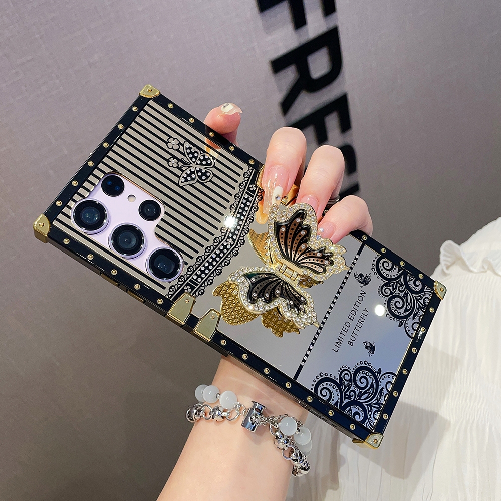 เคสโทรศัพท์มือถือ ทรงสี่เหลี่ยม ลายผีเสื้อ แฟชั่น สําหรับ Samsung Galaxy S23 S22 S21 Ultra Plus A73 A72 A54 A52 A53 Z Flip3 Flip4