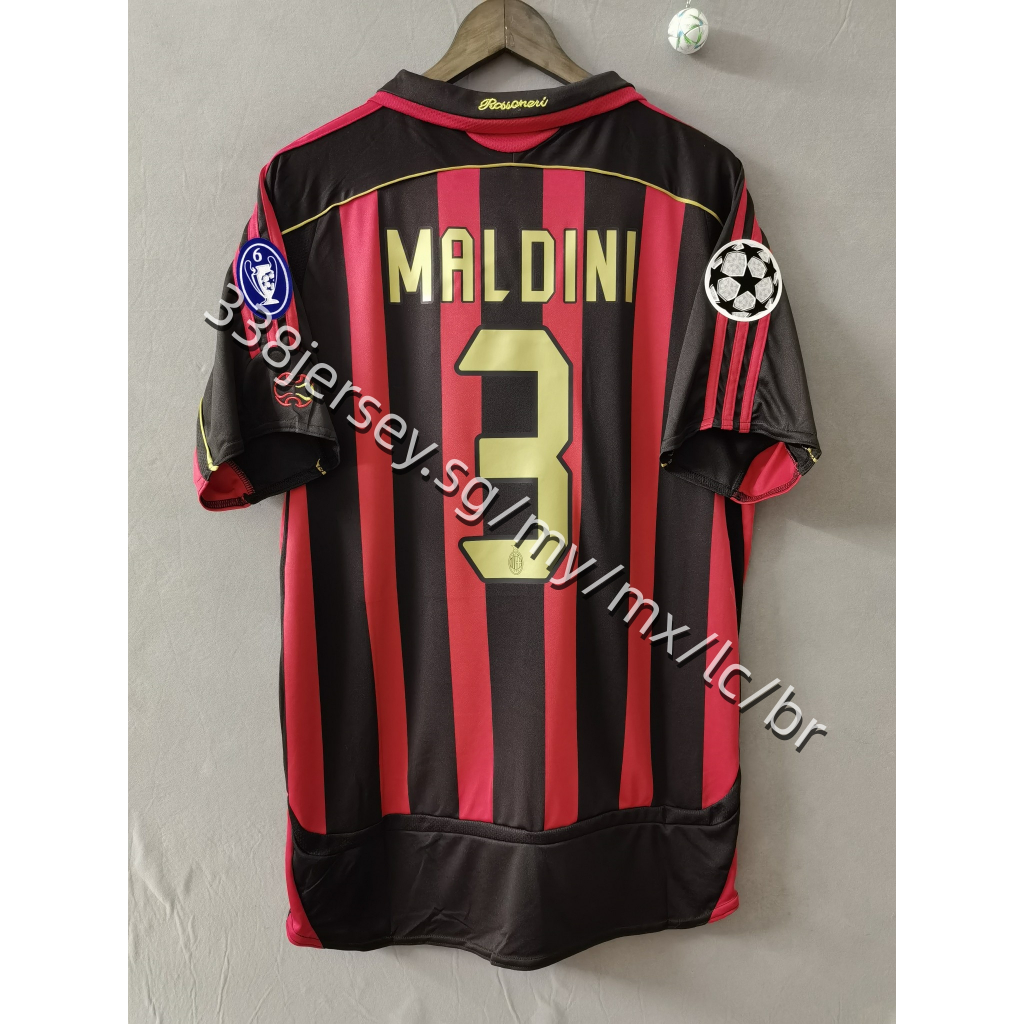เสื้อยืด พิมพ์ลายฟุตบอล AC Milan RONALDINHO MALDINI คุณภาพสูง สไตล์เรโทร 06-07