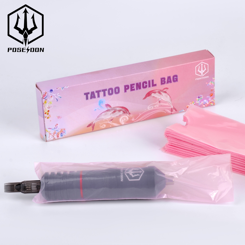 Poseidon 200 ชิ้น ถุงเครื่องสัก แบบใช้แล้วทิ้ง ถุงปากกาสัก เครื่องสัก ถุงป้องกันรอย ปากกาครอบคลุม อุปกรณ์ ป้องกันใส
