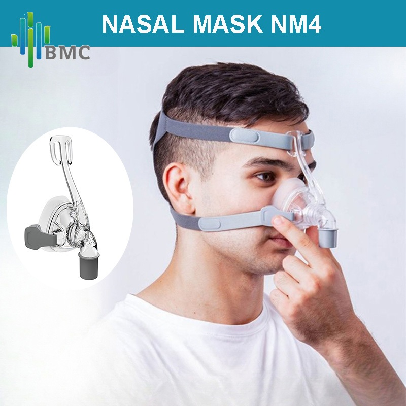 Bmc NM4 หน้ากากปิดจมูก ทุกขนาด S M L หน้ากากปิดจมูก พร้อมหมวก และหน้ากากคลอโรฟอร์ม สําหรับการนอนหลับอัตโนมัติ CPAP APAP เครื่องป้องกันการนอนกรน