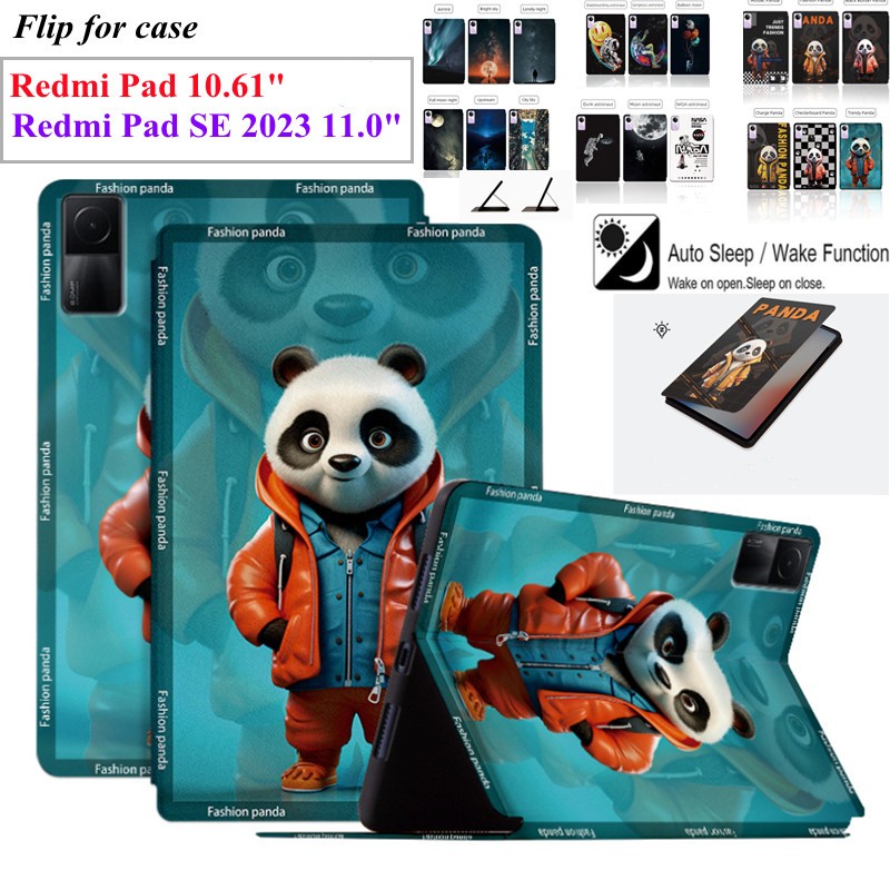 Fit For Redmi Pad SE 11 inch 2023 Pad 10.61 in Xiaomi Fashion Panda Pattern Tablet Case High Quality Sweat-proof PU Leather Smart Cover Stand Flip Cover