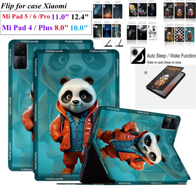 For Xiaomi Pad 6 Pro / Mi Pad 5 Pro / Mi Pad 4 Plus / Mi Pad 4 Fashion Panda Pattern Tablet Case High Quality Sweat-proof PU Leather Smart Cover Stand Flip Cover