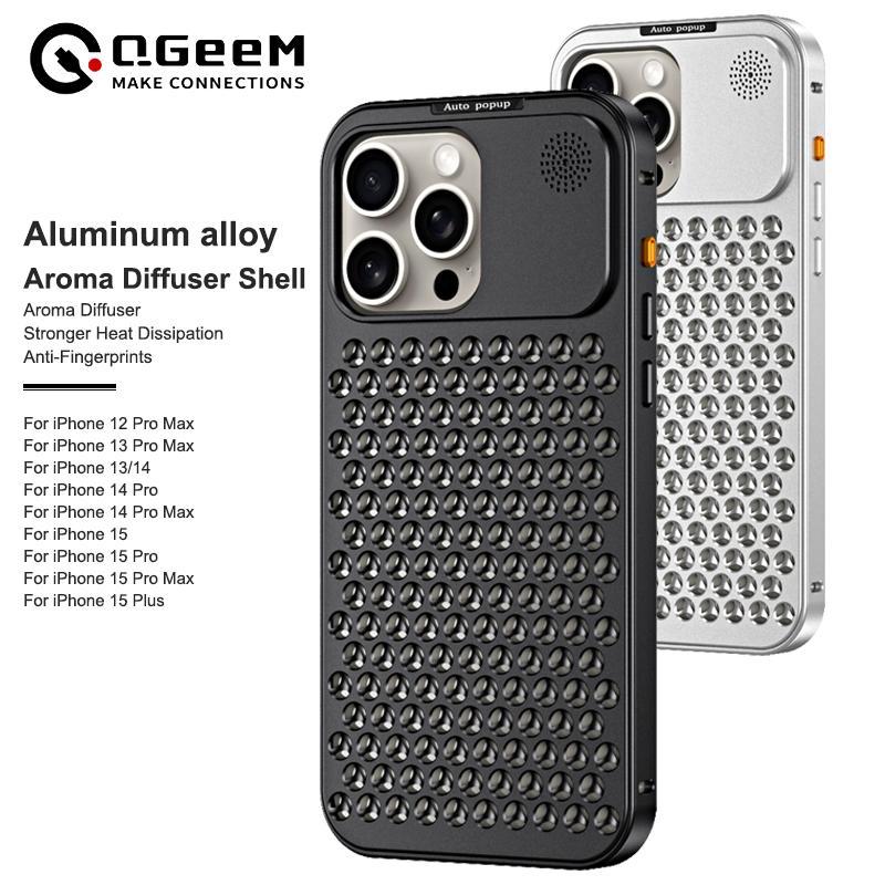 Qgeem เคสโทรศัพท์มือถือ อลูมิเนียมอัลลอย ยืดหยุ่น กันกระแทก กระจายความร้อน สําหรับ Iphone 15 14 Pro Max 12 13 Pro