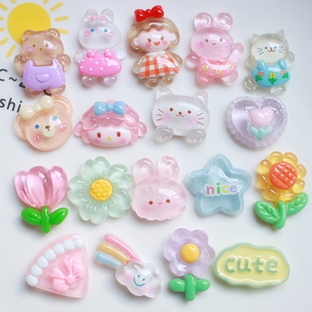 10 ชิ้น / เซต ดอกไม้ใส สายรุ้ง สัตว์เรซิ่น ด้านหลังแบน เคสโทรศัพท์ วัสดุตกแต่ง DIY กิ๊บติดผม อุปกรณ์เครื่องประดับ