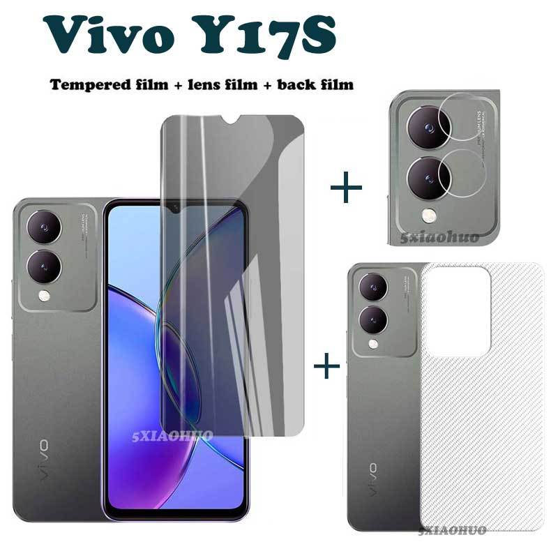 3in1 Vivo Y17S ฟิล์มกระจกนิรภัยกันรอยหน้าจอ กันแอบส่อง เป็นส่วนตัว ฟิล์มเซรามิค และฟิล์มด้านหลัง Vivo Y27 Y36 Vivo Y17S ฟิล์มกันรอยหน้าจอ + ฟิล์มเลนส์ + ฟิล์มด้านหลัง