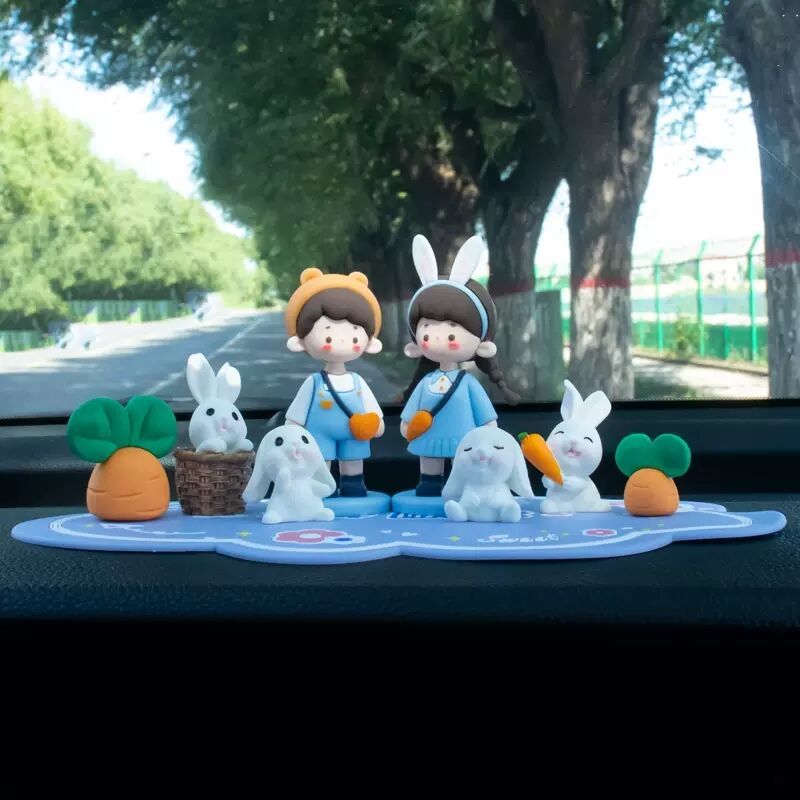 9 ชิ้น/เซ็ตตกแต่งรถ Garnish Anti-Slip Mat Non Slip Dash การ์ตูนตกแต่ง Creative คอนโซลกลางภายในรถ Mount ซิลิโคน Dashboard Pad Girl Boy กระต่ายหัวไชเท้า