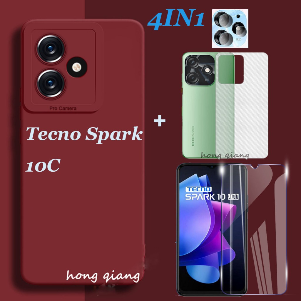 4IN1 เคสโทรศัพท์สําหรับ Tecno Spark 10 pro Spark GO 2023 Spark go 2024 กรณีเคสโทรศัพท์กันกระแทก + ฟิ