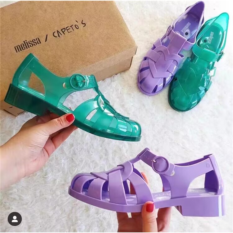 สไตล์ใหม่ 2024 Melissa Baotou Hollow Jelly รองเท้าแบน Retro ผู้หญิงรองเท้าแตะ