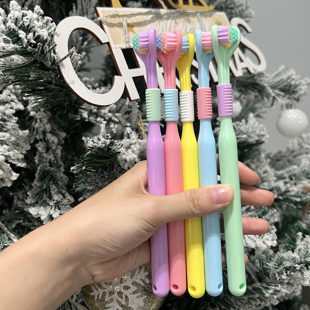 แปรงสีฟัน 3 ด้าน ขนแปรงนุ่ม พร้อมที่ขูดลิ้น แปรงสีฟัน สําหรับผู้ใหญ่ ดูแลฟันและเหงือก