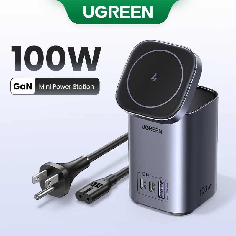 Ugreen 4 in 1 GaN 4 in 1 แท่นชาร์จไร้สาย 100W พร้อม USB C PD 100W 2 ช่อง และ USB-A 22.5W 14 Samsung 