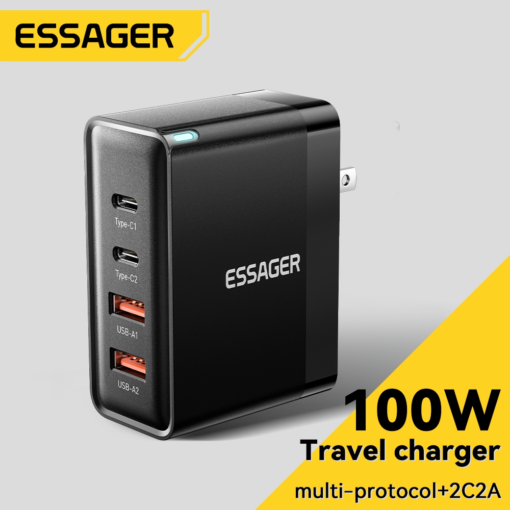 Essager QU GaN X 100W 2C+2A Fast Charger สีดําและสีขาว