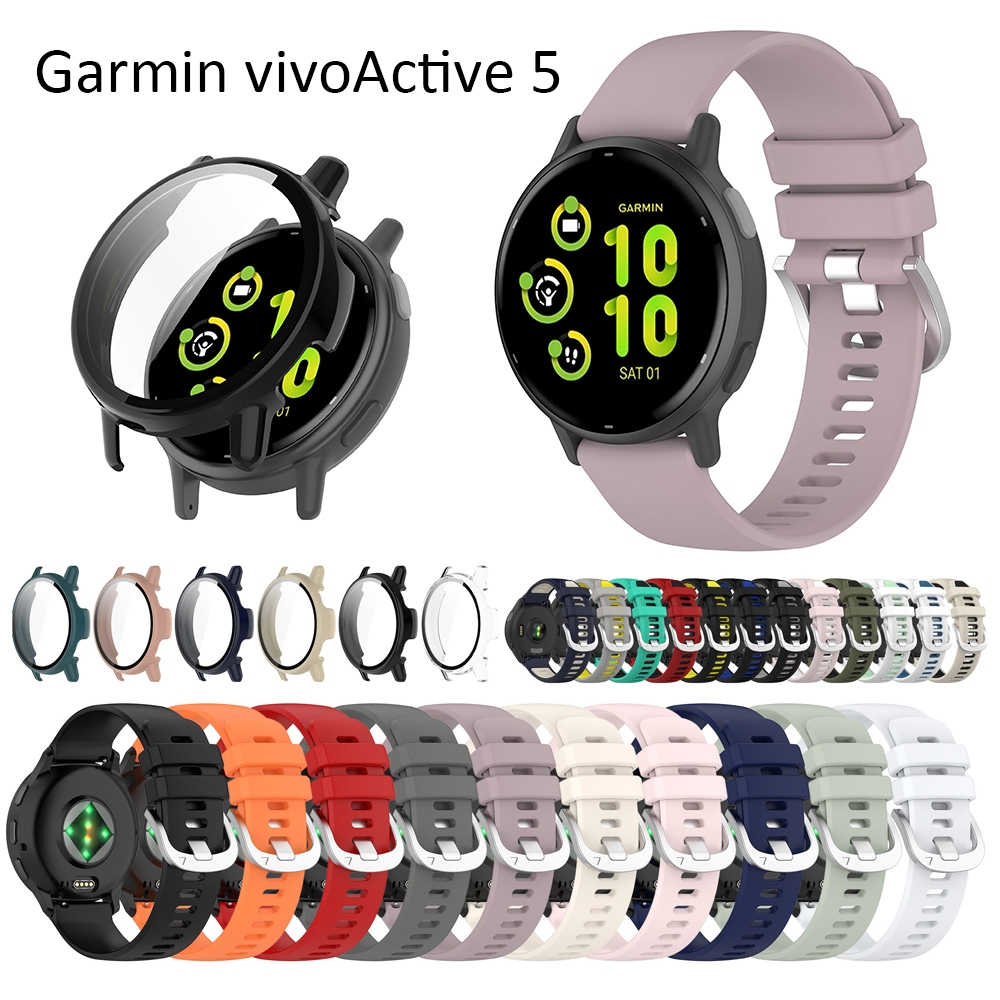 สําหรับ Garmin vivoActive 5 สายรัด เคสกระจกนิรภัย ป้องกันหน้าจอ สาย USB แท่นชาร์จ ขาตั้ง ปลั๊กฝุ่น สายสมาร์ทวอทช์