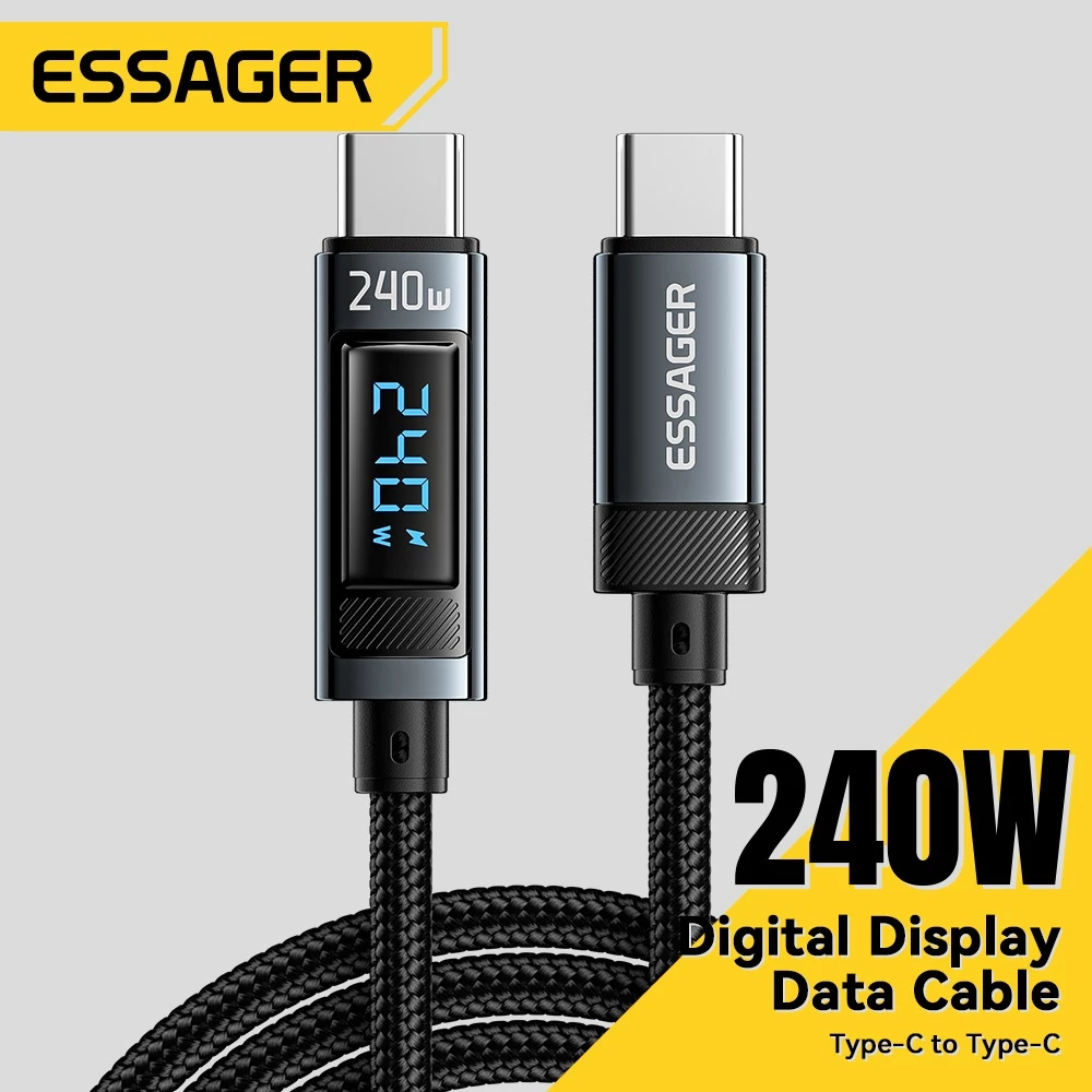 Essager H 240W 5A Type C To Type C สายเคเบิ้ลข้อมูล หน้าจอดิจิทัล PD3.1