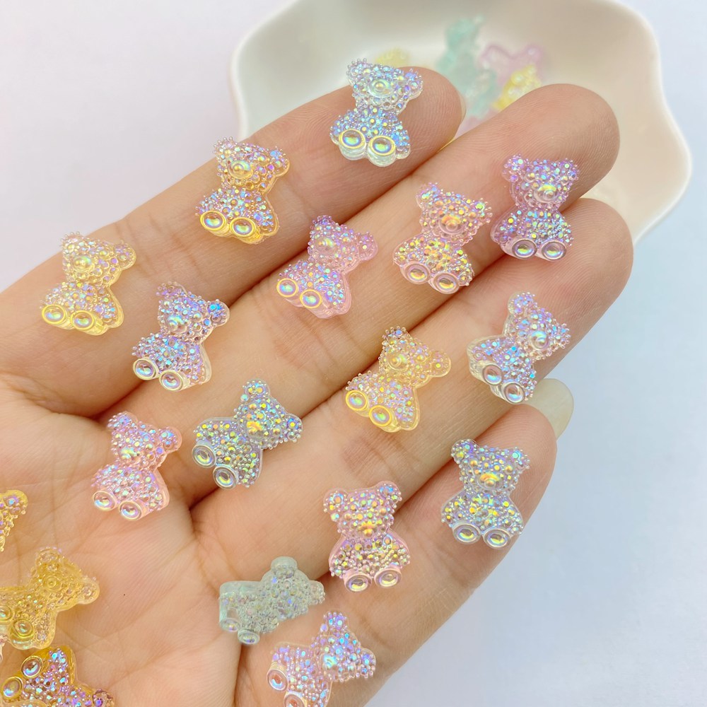 อุปกรณ์ตกแต่งเล็บเรซิ่น ลายการ์ตูนหมี 3D หลากสีสัน แฮนด์เมด DIY 50 ชิ้น