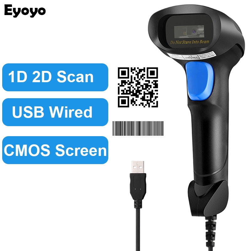 Eyoyo แบบมีสาย 1D 2D Barcode Scanner USB แบบมีสาย PDF417 CCD CMOS QR Scan Reader ข้อมูล Matrix ภาพสแ