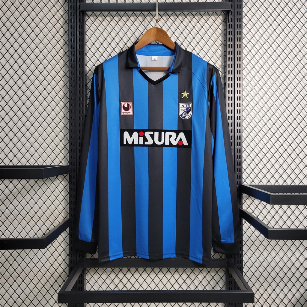 88-90 Inter Milan แขนยาว Matthaus KLINSMANN Matthaus เสื ้ อยืดฟุตบอลย ้ อนยุค