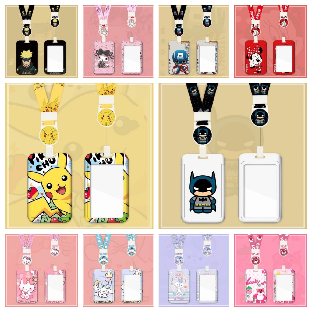 กระเป๋าใส่บัตร PVC แบบคล้องคอ ลายการ์ตูน พับเก็บได้ สําหรับนักเรียน